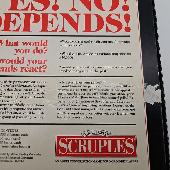 VTG A Question Of Scruples Card Game 4619 1986 Milton Bradley - Missing 1 Card - Picture 11 of 13